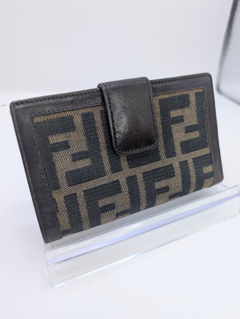 Authentic Fendi Zucca Monogram Canvas Wallet Kisslock Coin Frame Compact